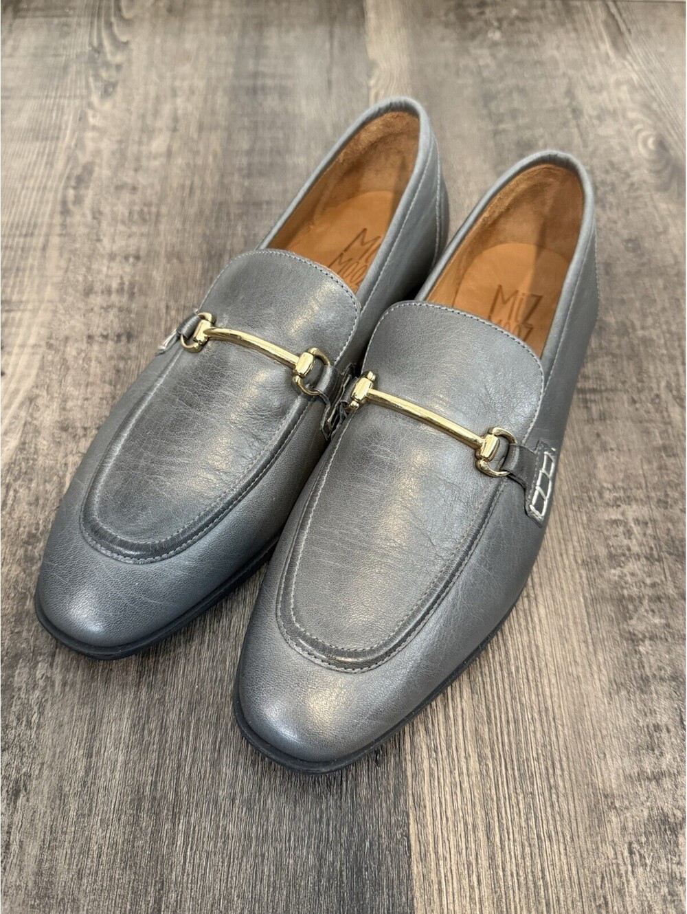 Miz Mooz Womens Gray Leather Slip On Loafer Shoes Paulina Size 37 EU / 6.5 US